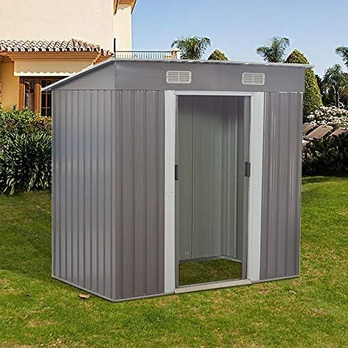 Lockable 6x4ft Outdoor Metal Garden Shed Tool Storage Grey