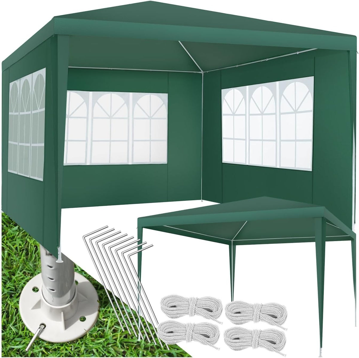 3x3m Green Garden Gazebo Waterproof UV Shelter w/ 3 Side Panels Steel Frame
