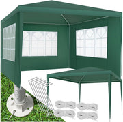 3x3m Green Garden Gazebo Waterproof UV Shelter w/ 3 Side Panels Steel Frame