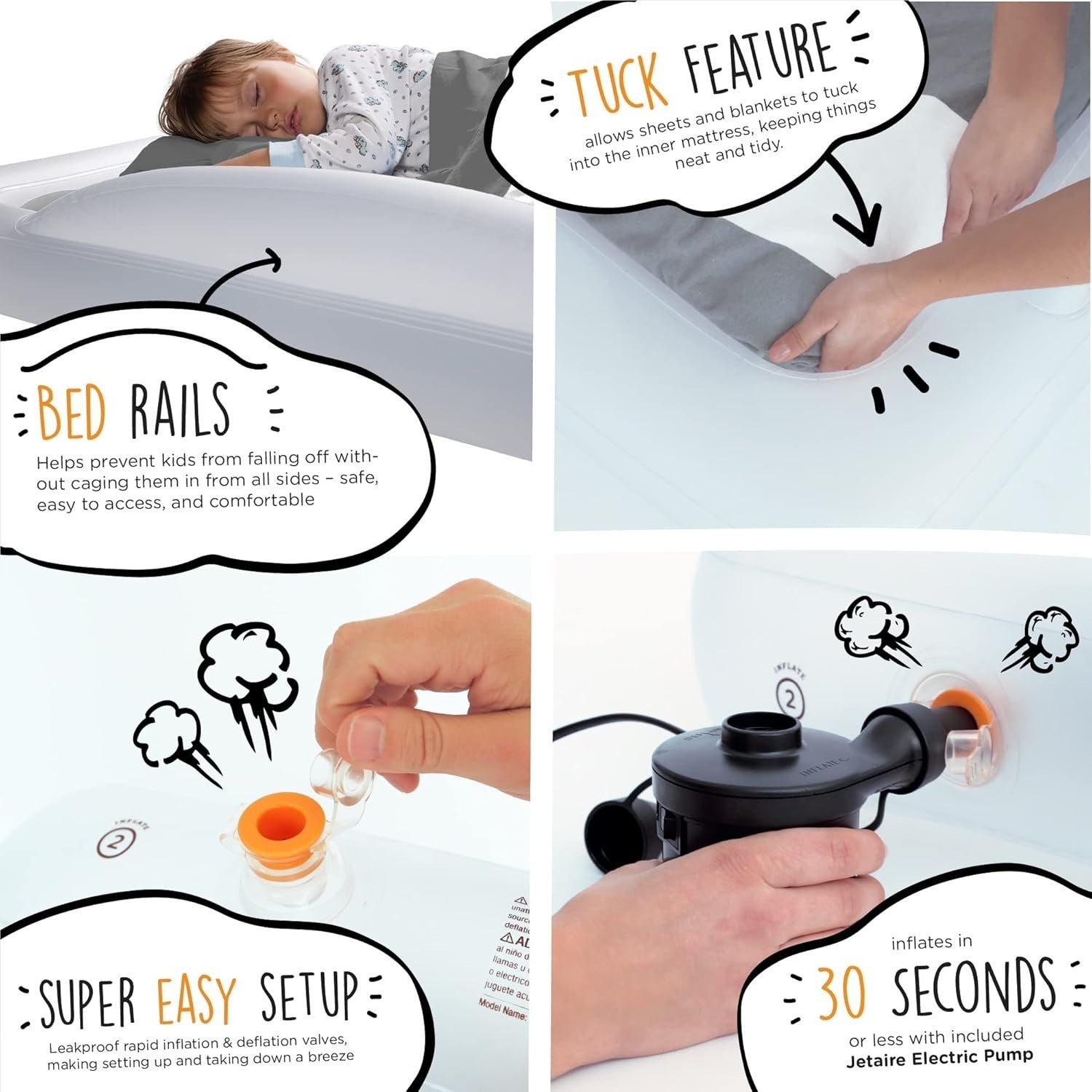 Twin Inflatable Travel Bed 200×110CM Kids Air Mattress w/ Rails & Pump
