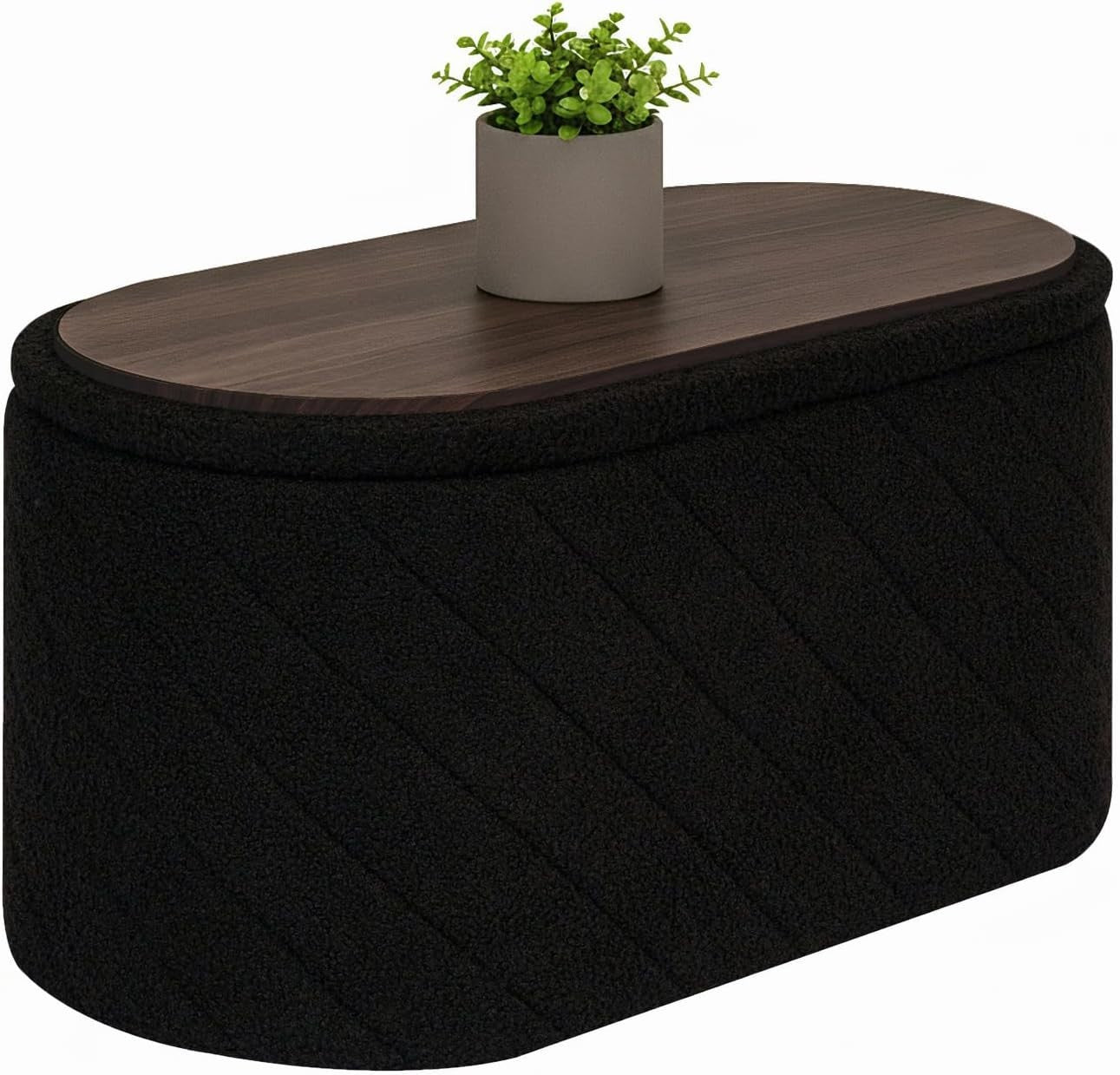 Black Oval Storage Ottoman Bench 3-in-1 Footrest Seat with Hidden Storage