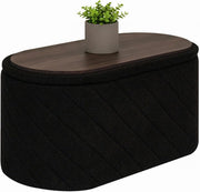 Black Oval Storage Ottoman Bench 3-in-1 Footrest Seat with Hidden Storage