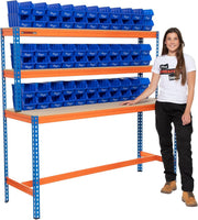 Heavy Duty Garage Workbench 179cm 400kg UDL with Shelves & 70 Storage Bins