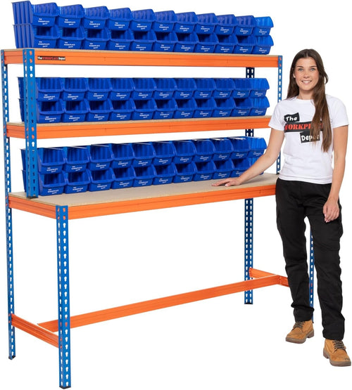 Heavy Duty Garage Workbench 179cm 400kg UDL with Shelves & 70 Storage Bins