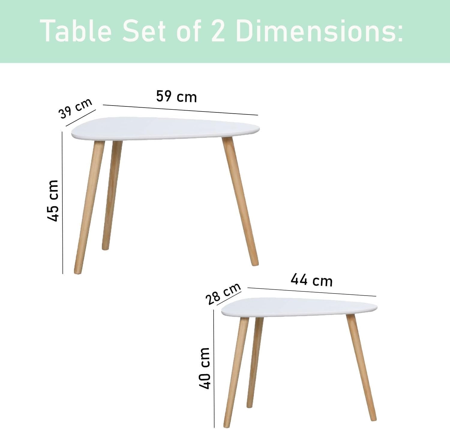 Nesting Coffee Tables White Set of 2 Modern Triangle Side Table Pine Legs