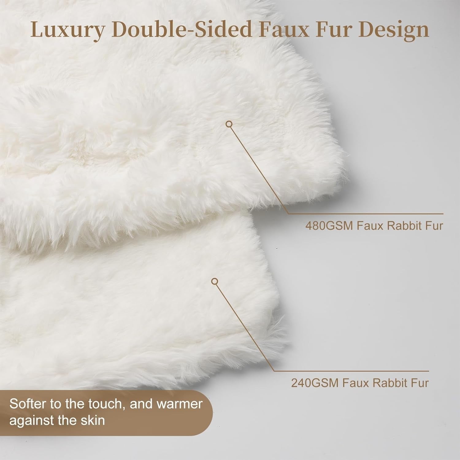 White Faux Rabbit Fur Throw Blanket 160x200cm 720GSM Cozy & Warm for Sofa