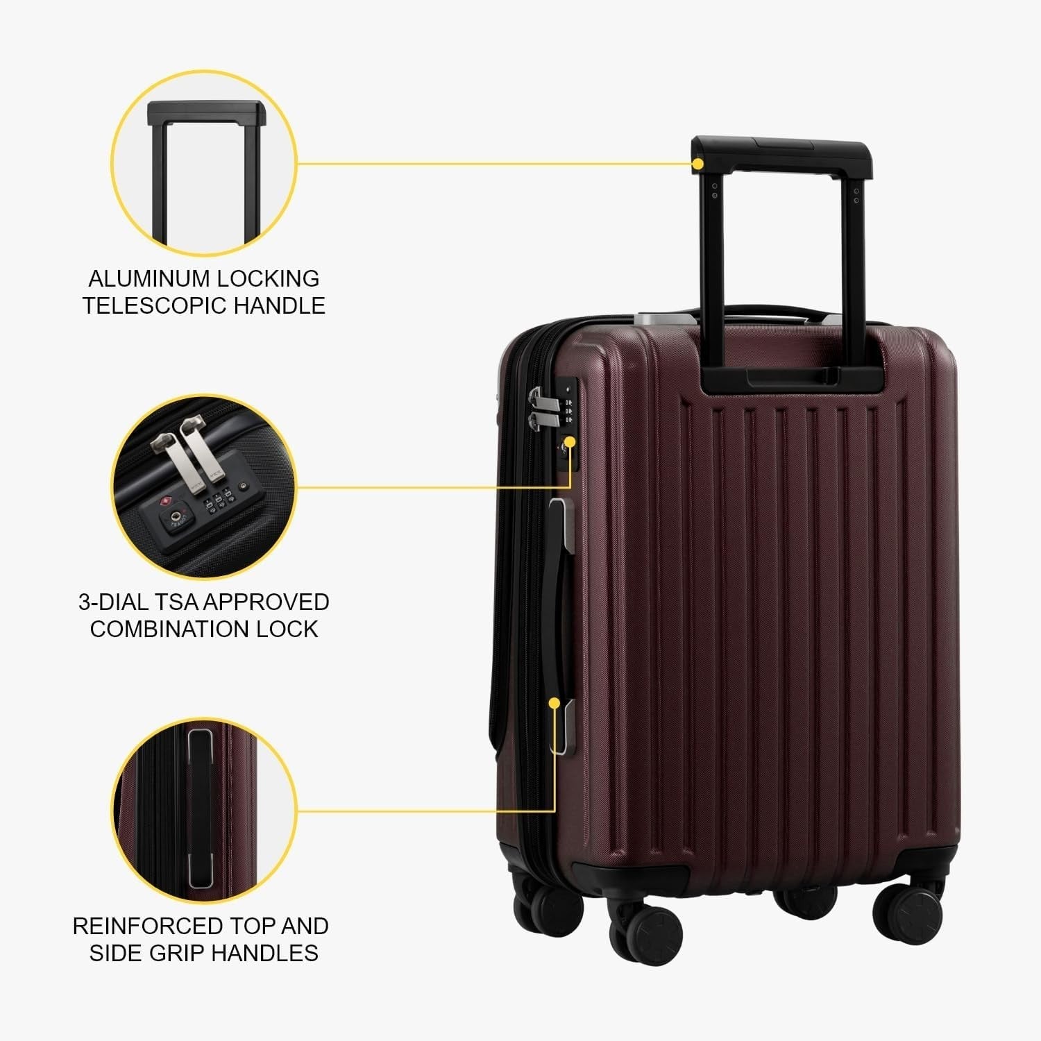 Expandable Cabin Suitcase 20in Hardshell Spinner Carry On Laptop TSA