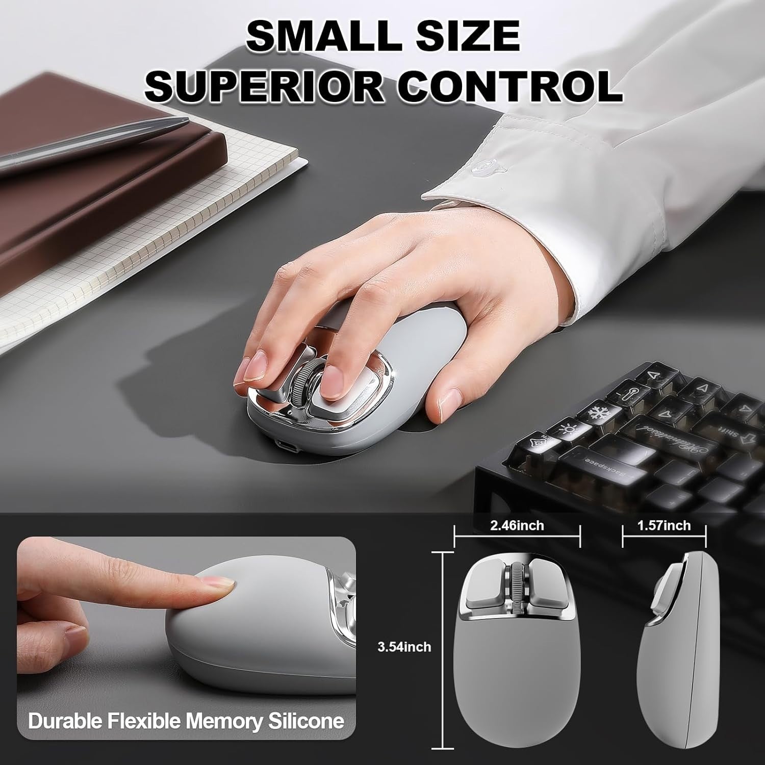Tri-Mode Wireless Mouse 4800 DPI Bluetooth 2.4G USB-C Rechargeable