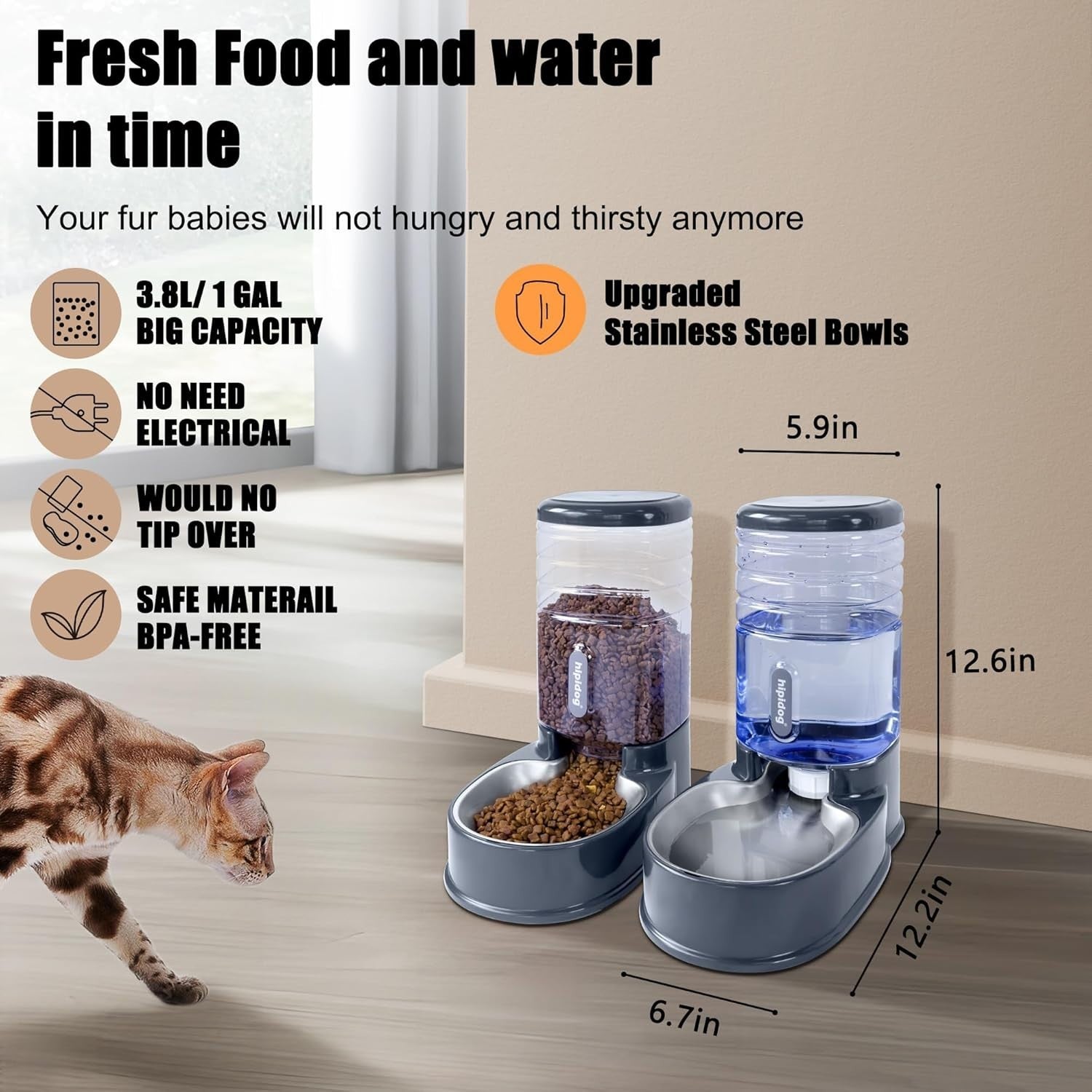 Gravity Pet Feeder & Water Dispenser Set 3.8L Stainless Steel Bowls