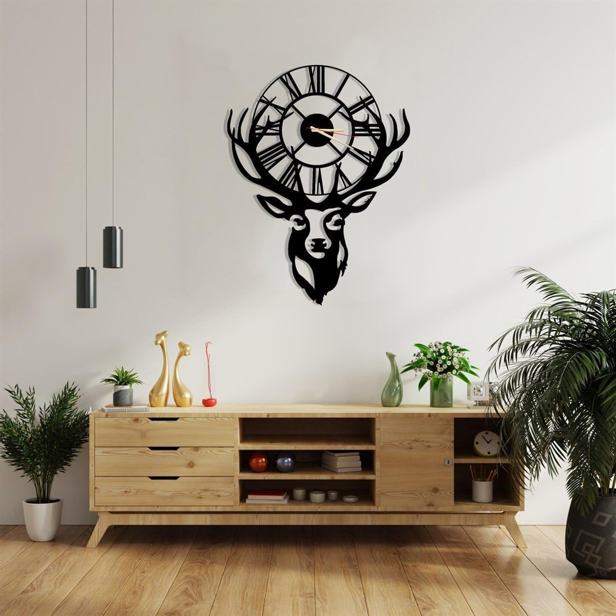 Large Deer Head Wall Clock 90x68cm Silent Quartz Metal Antler Decor