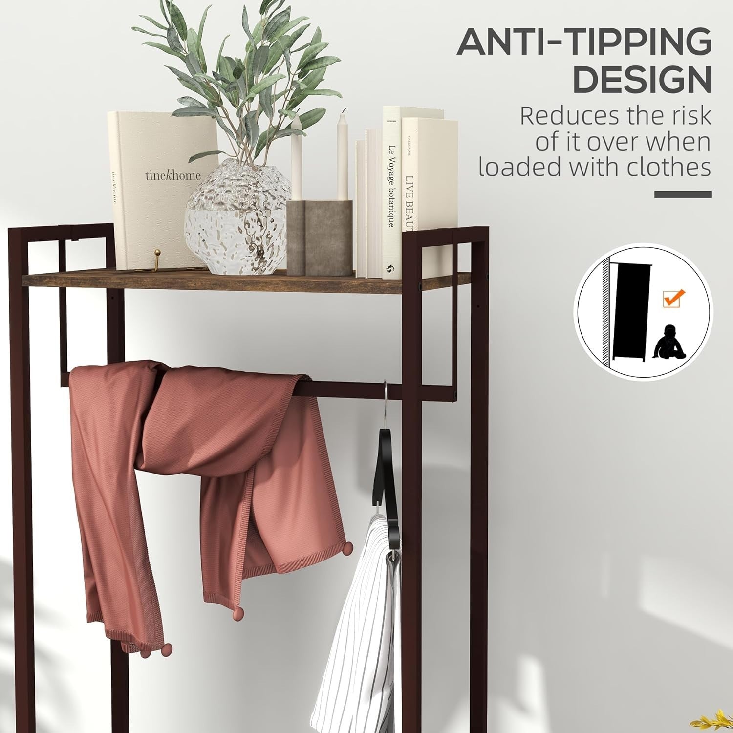 Clothes Rail with 3 Drawers Garment Rack Rustic Brown 178cm