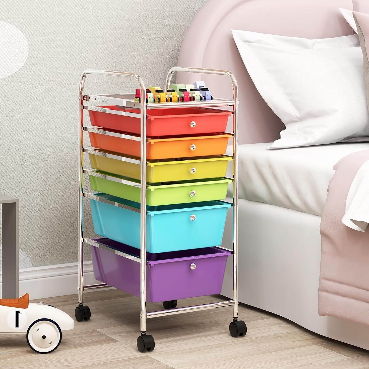 Multicolor 6 Drawer Mobile Storage Trolley Rolling Utility Organizer Cart