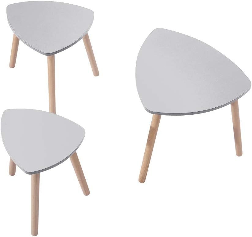 Nest of 3 Modern Coffee End Tables Gray Triangular Wood Space Saving Set