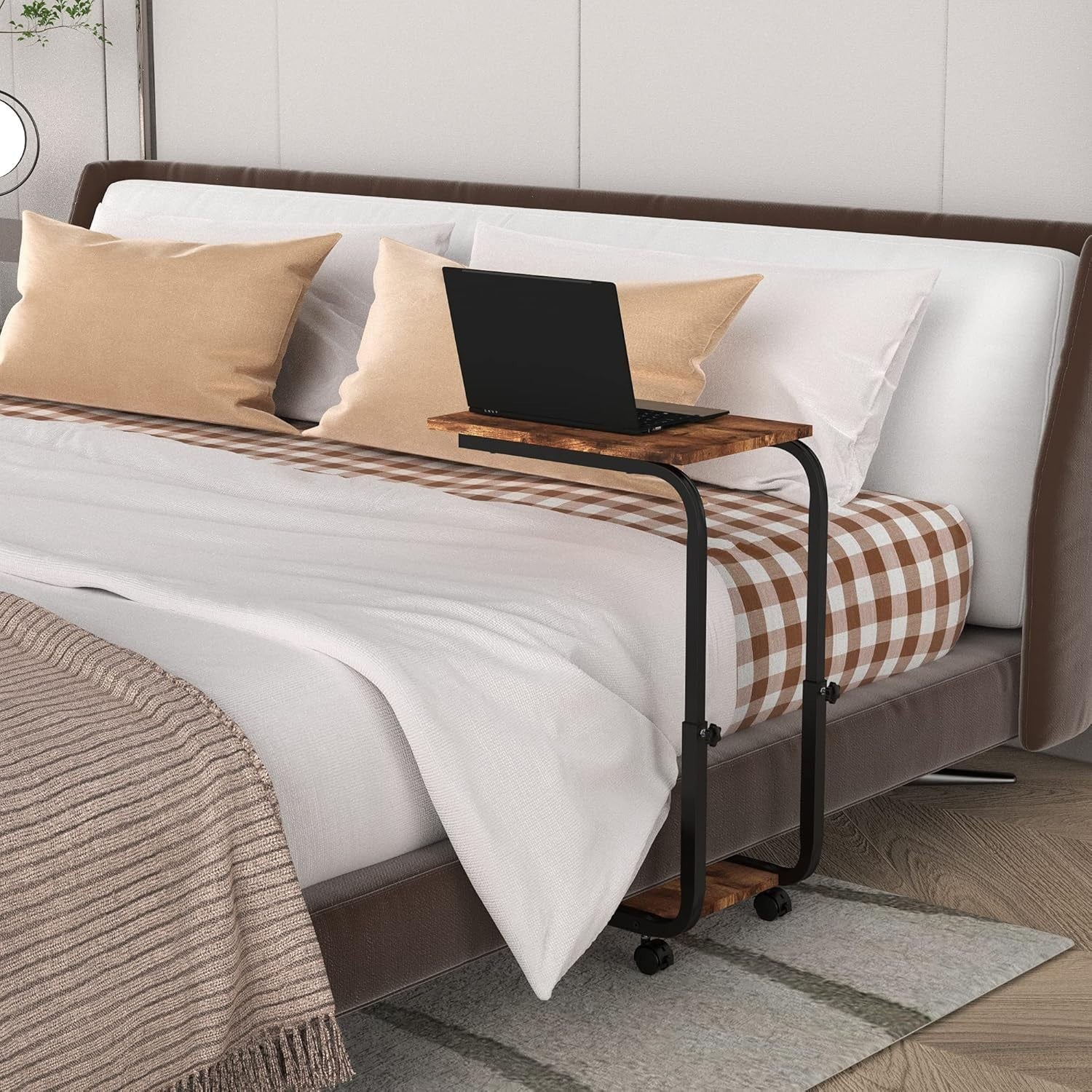 Height Adjustable Side Table – 45x30x66cm End/Bedside Table Rustic Brown