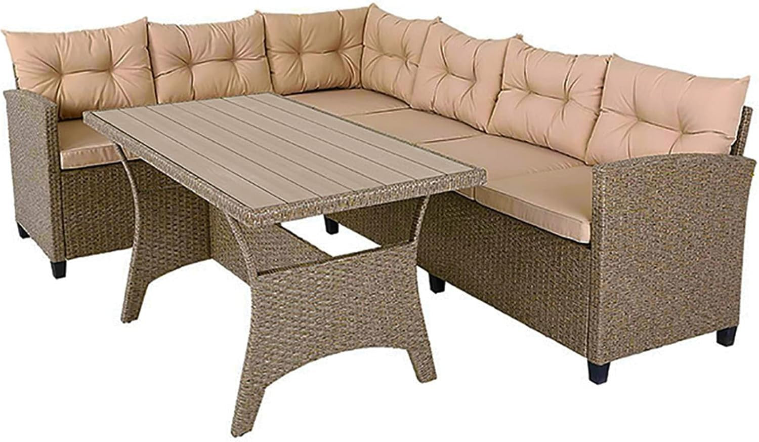 Weatherproof 8-Person Polyrattan Garden Corner Dining Set with Cushions