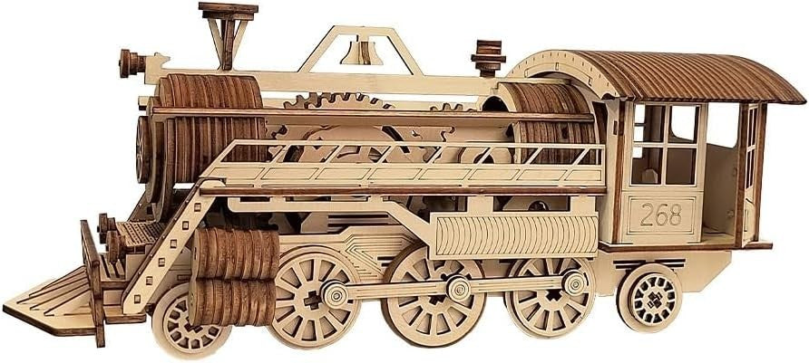 Mechanical 3D Wooden Train Puzzle Kit – DIY Locomotive Model, 227 PCS