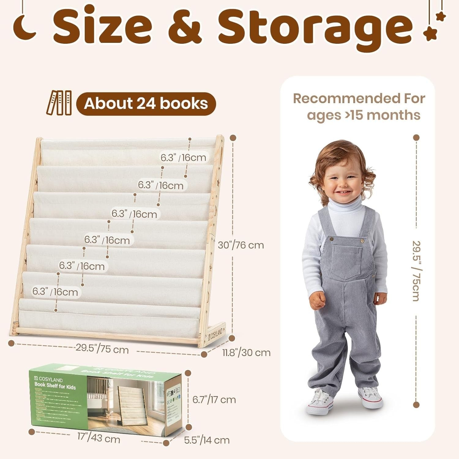 6-Tier Kids Bookshelf Wooden Toddler Book Display Storage Nursery Playroom