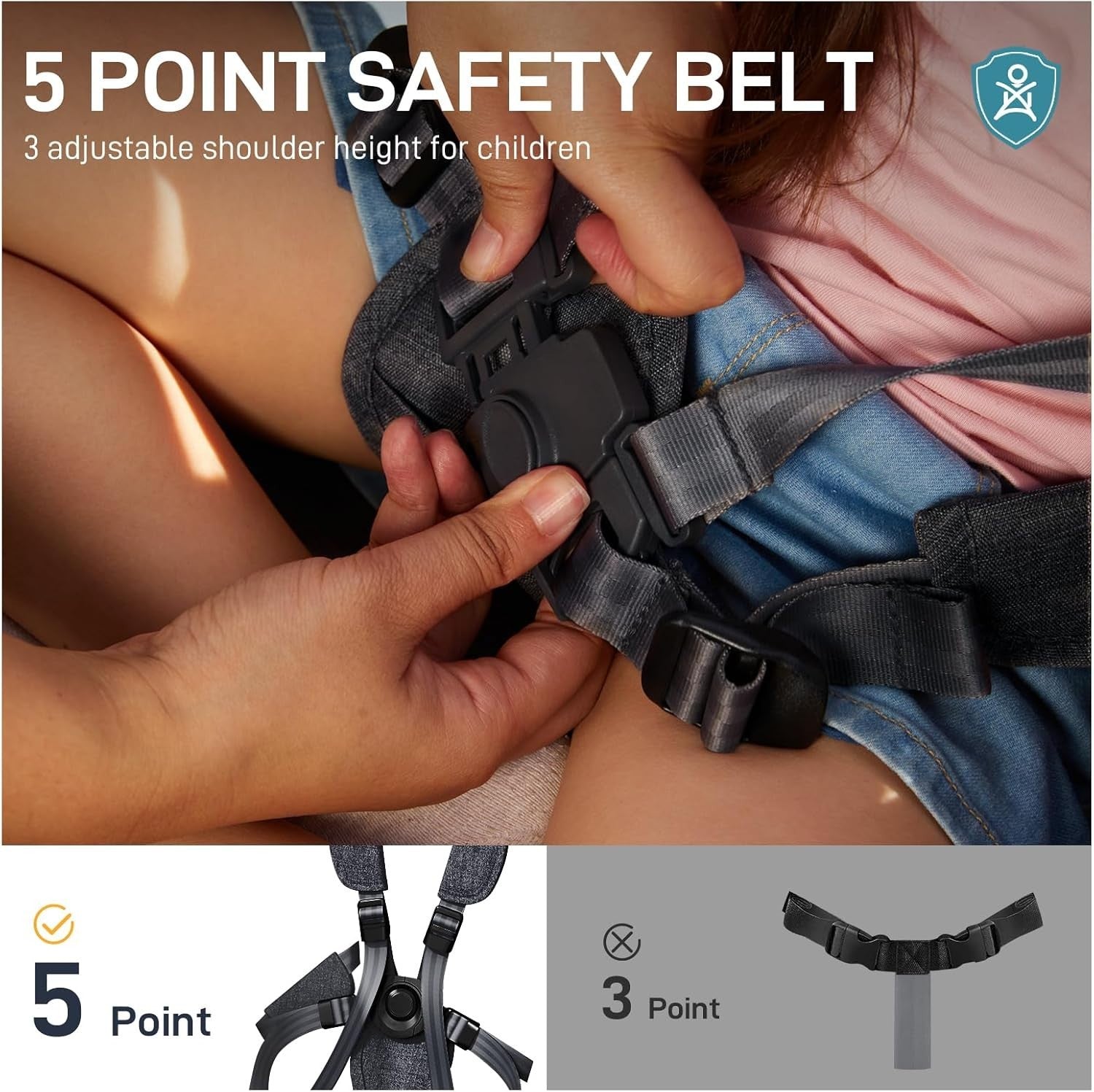 Black Stroller Wagon for 2 Kids w/ Canopy & Seats – Push Pull Cart Harnesses
