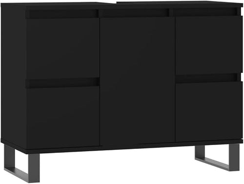 Modern Black Bathroom Sink Cabinet 80x33x60cm Wide Under Basin Storage Drawers