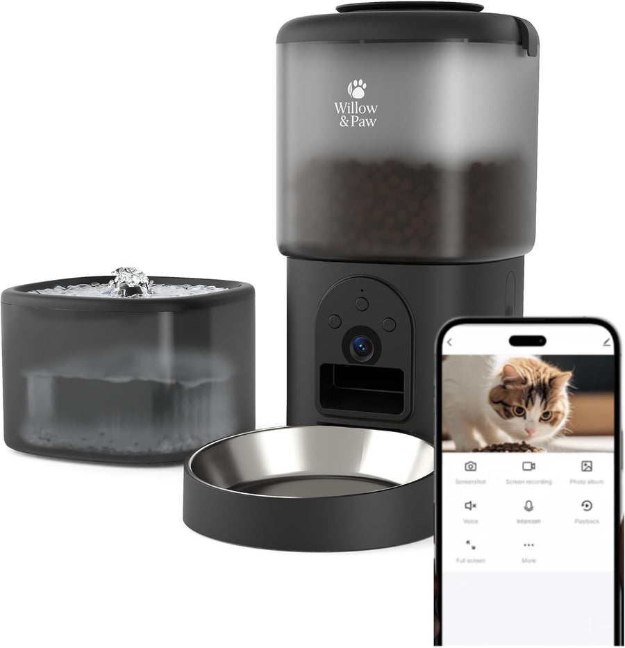 Smart Pet Feeder Water Fountain HD Camera WiFi Auto Food Dispenser