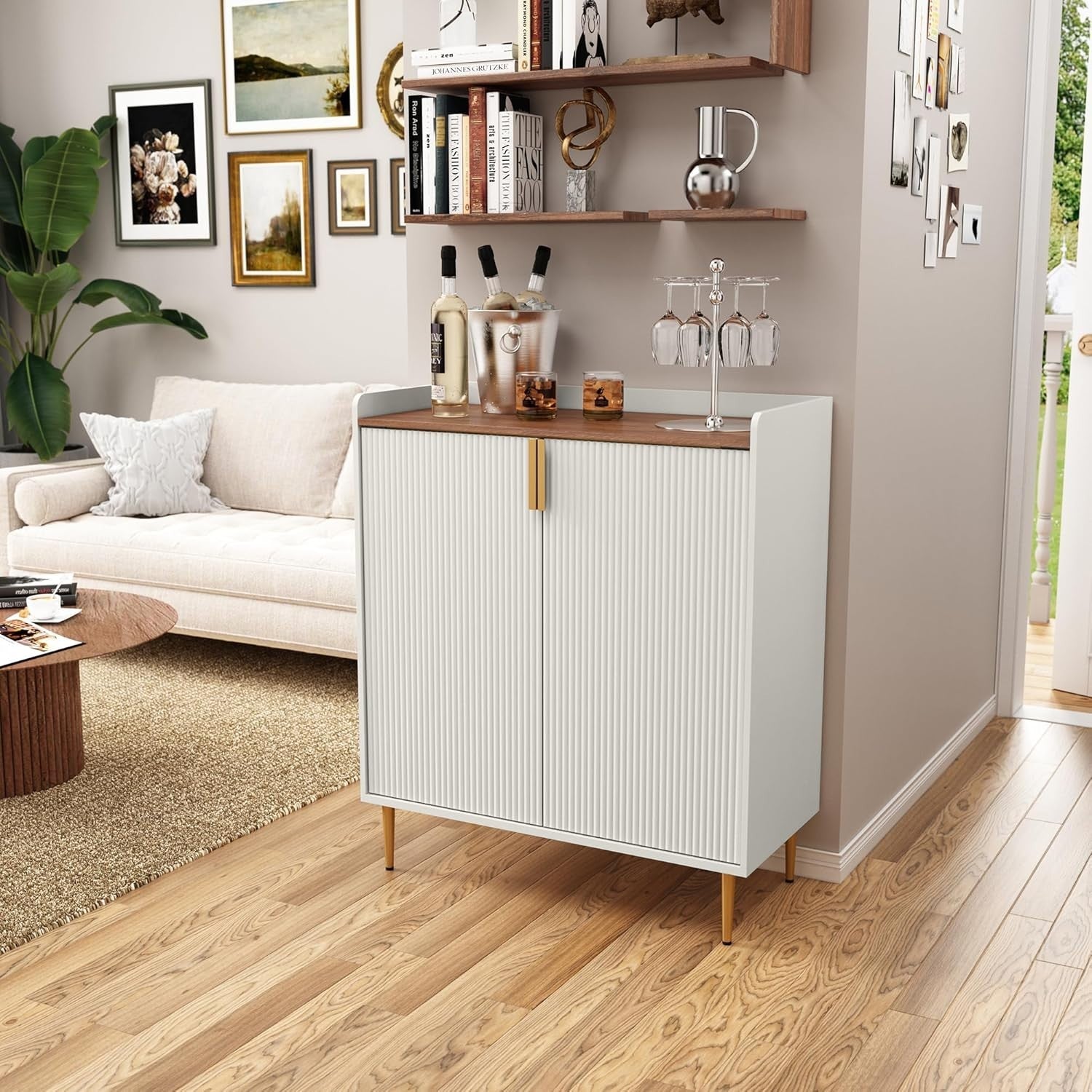 Modern White Drinks Cabinet with Wine Rack & Glass Holders – Sideboard Bar Unit