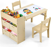 Kids Art Table and Chair Set with Storage Boxes Paper Roll Holder Drawing Desk
