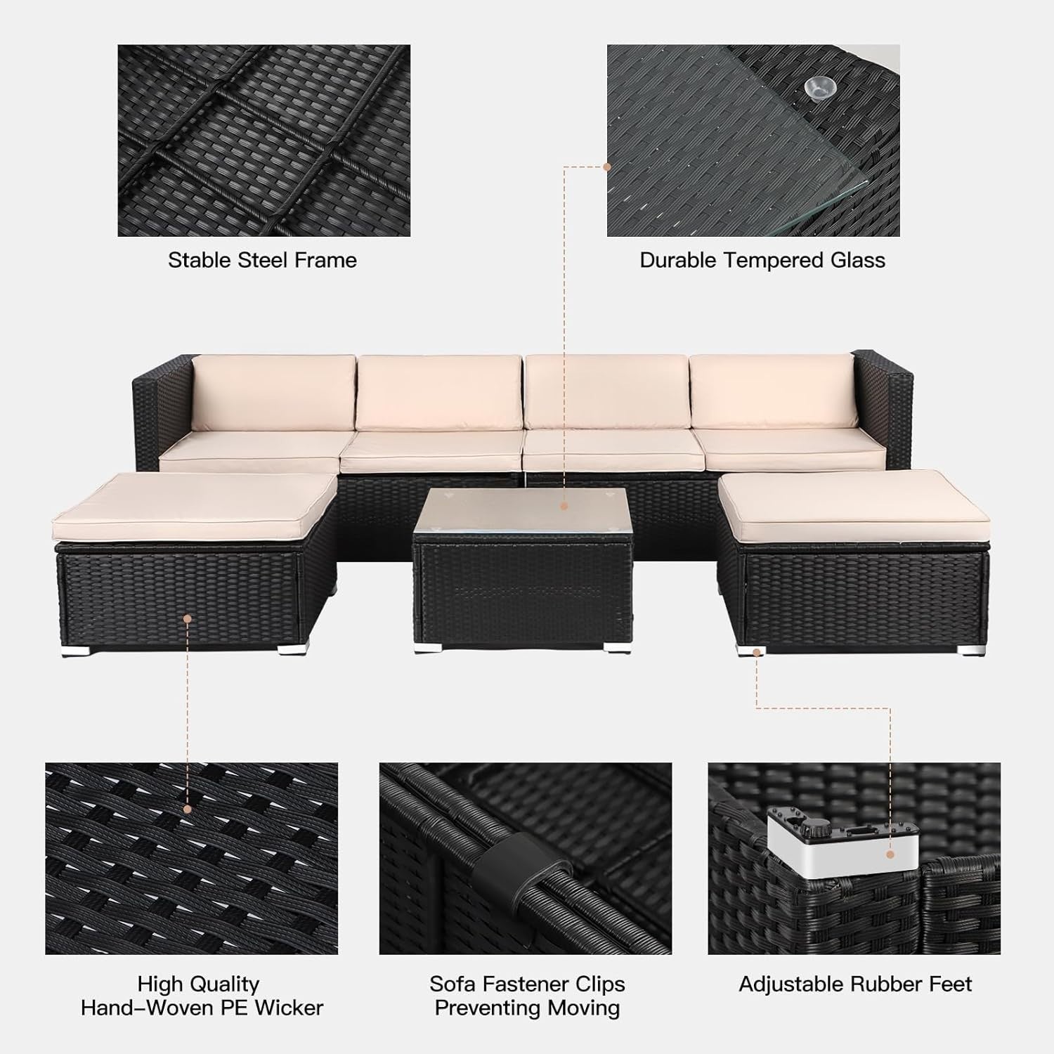 6 Seater Rattan Garden Sofa Set | Modular Outdoor Patio Lounge with Table