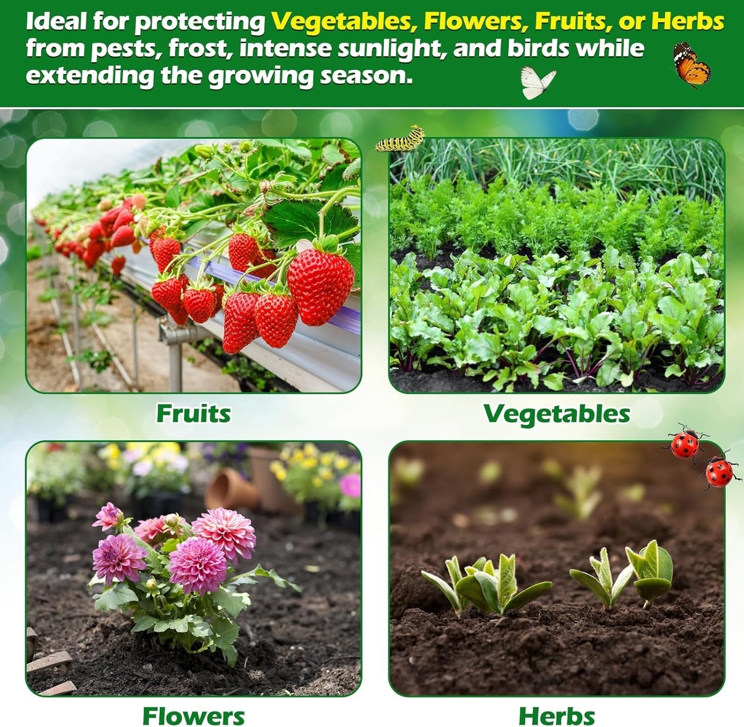 30pcs Garden Hoops for Raised Beds Fiberglass Grow Tunnel Kit with Clips & Pegs