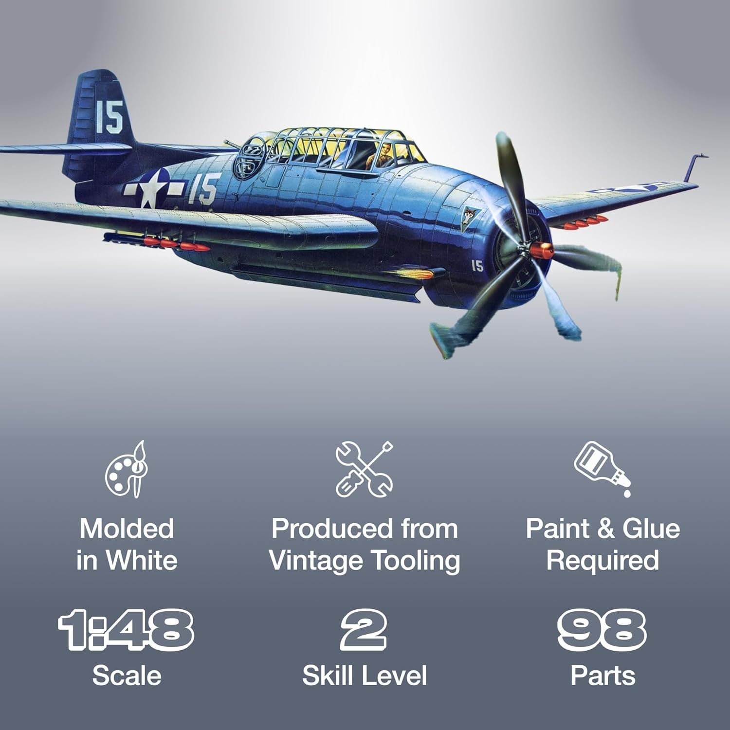 1:48 WWII TBF Avenger Model Kit with Bomb Bay & Folding Wings 14+ Gift