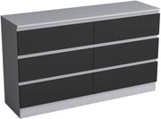 Modern 6 Drawer Chest Grey Black Storage Cabinet for Bedroom Office