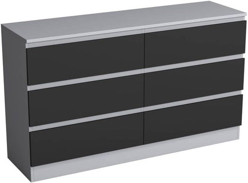 Modern 6 Drawer Chest Grey Black Storage Cabinet for Bedroom Office