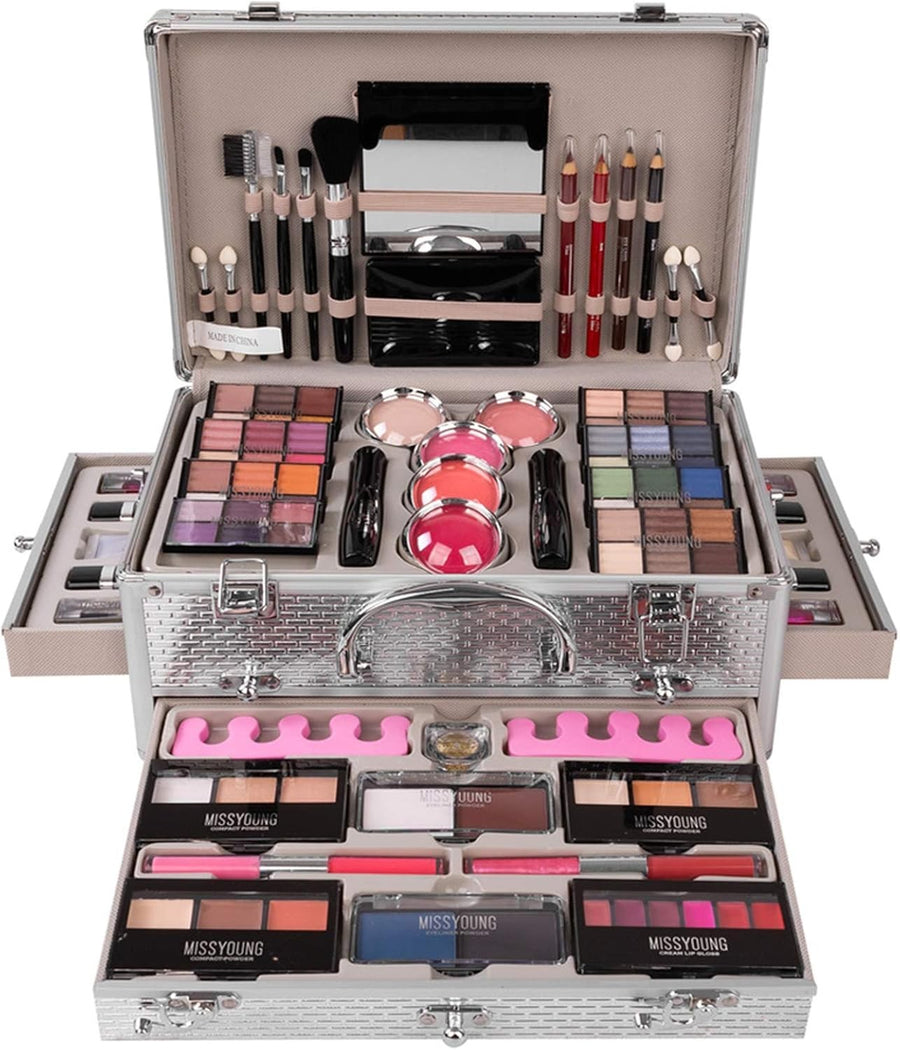 All-in-One Makeup Kit – Eyeshadow, Lip Gloss, Brushes & Case