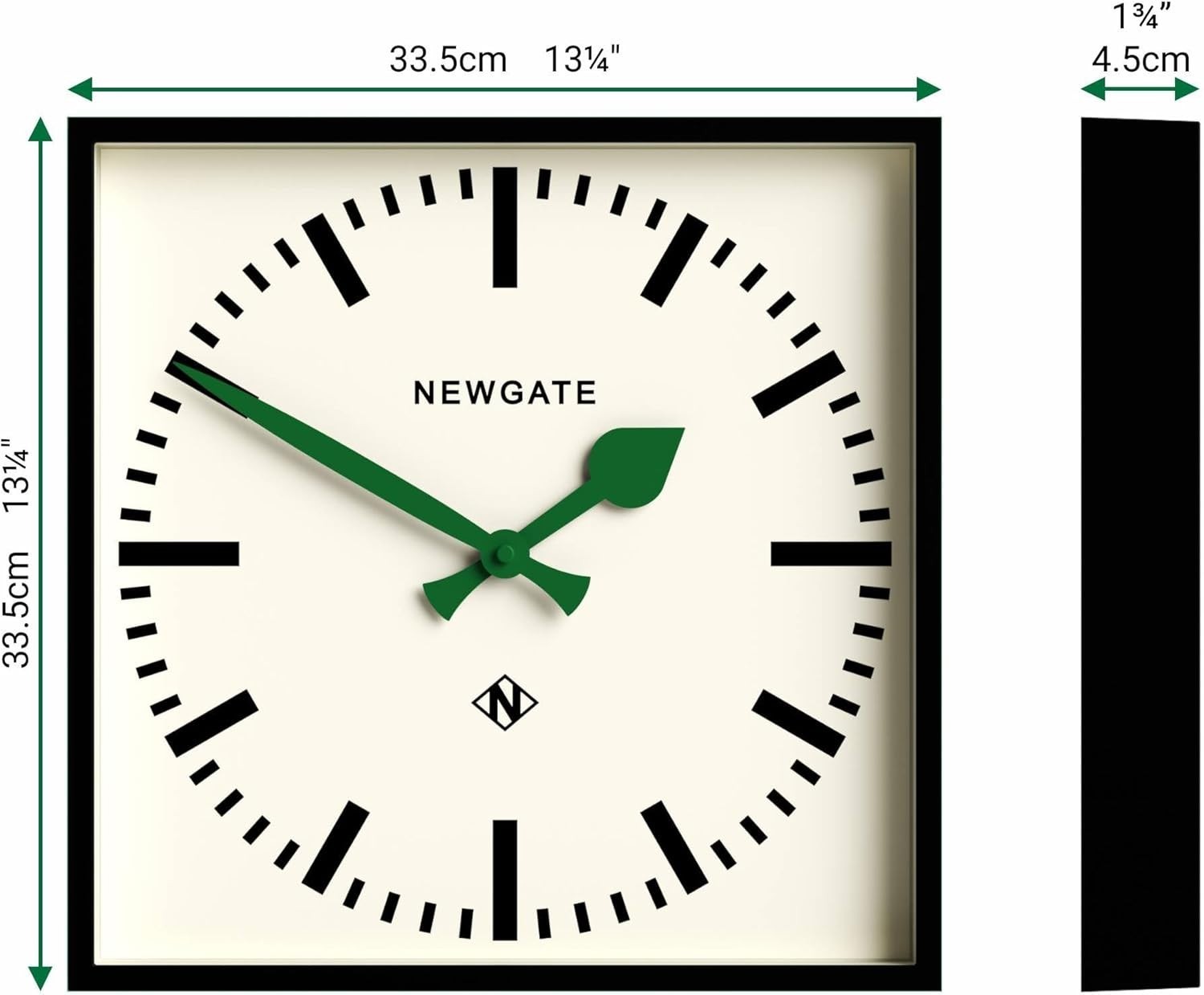40cm Silent Retro Square Wall Clock Green Hands Modern Kitchen Office Decor