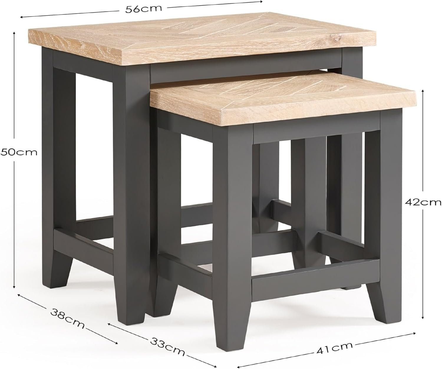 Dark Grey Oak Side Table Parquet Top Lamp End Table Solid Wood Lacquered