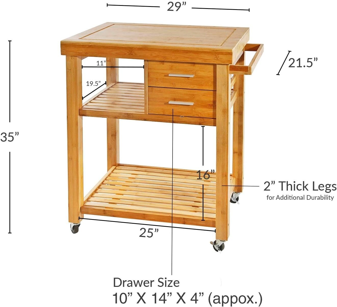 Bamboo Kitchen Trolley Cart w Drawers Shelves