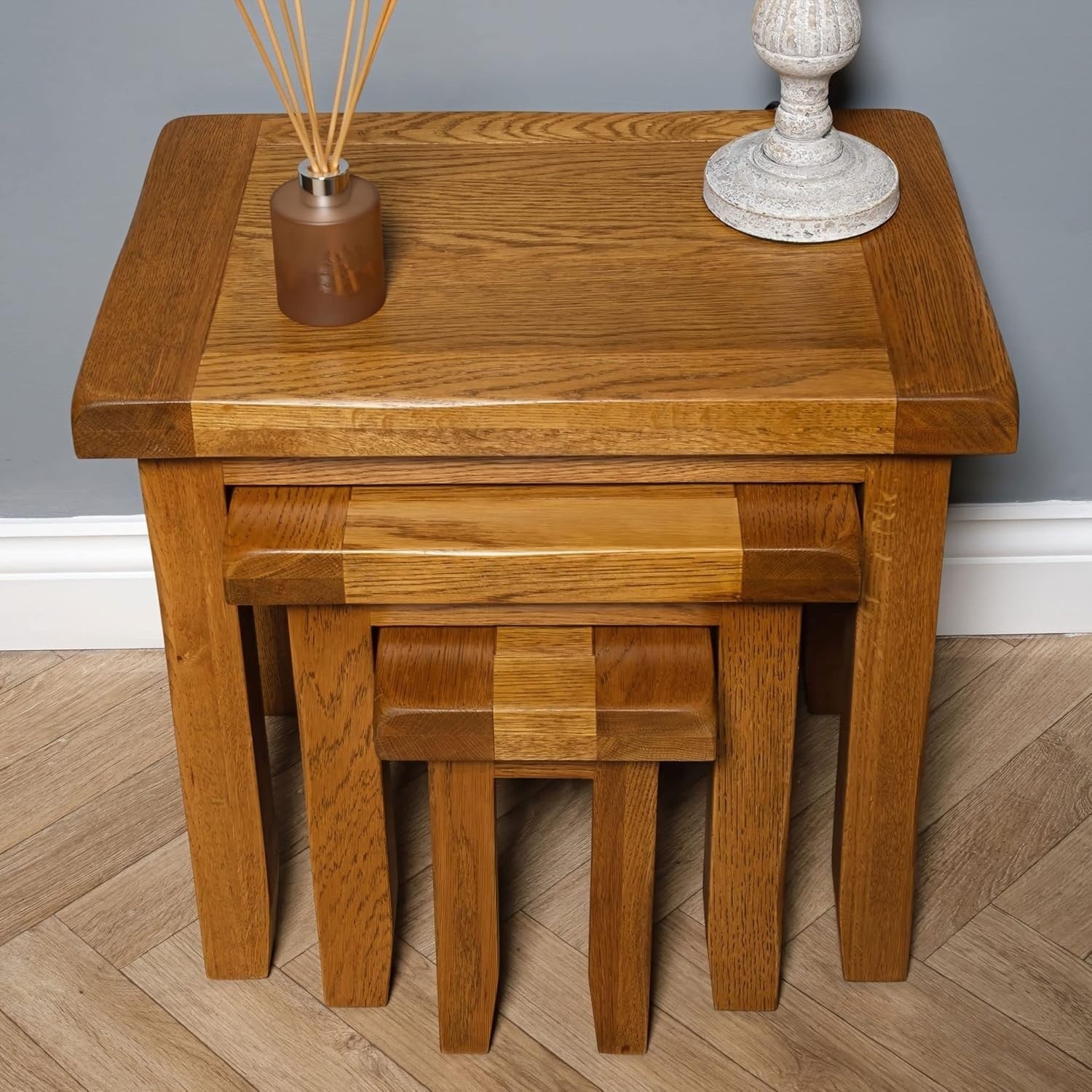 Rustic Farmhouse Oak Wood End Table Bedside Nightstand Fully Assembled 50cm High