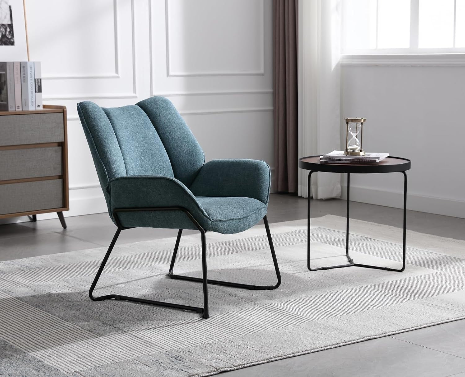 Blue Chenille Accent Tub Chair Metal Legs Modern Armchair