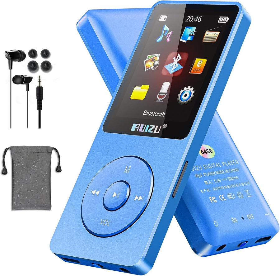 64GB MP3 Player Bluetooth 5.3 80H Battery 1.8" Screen TF 128GB