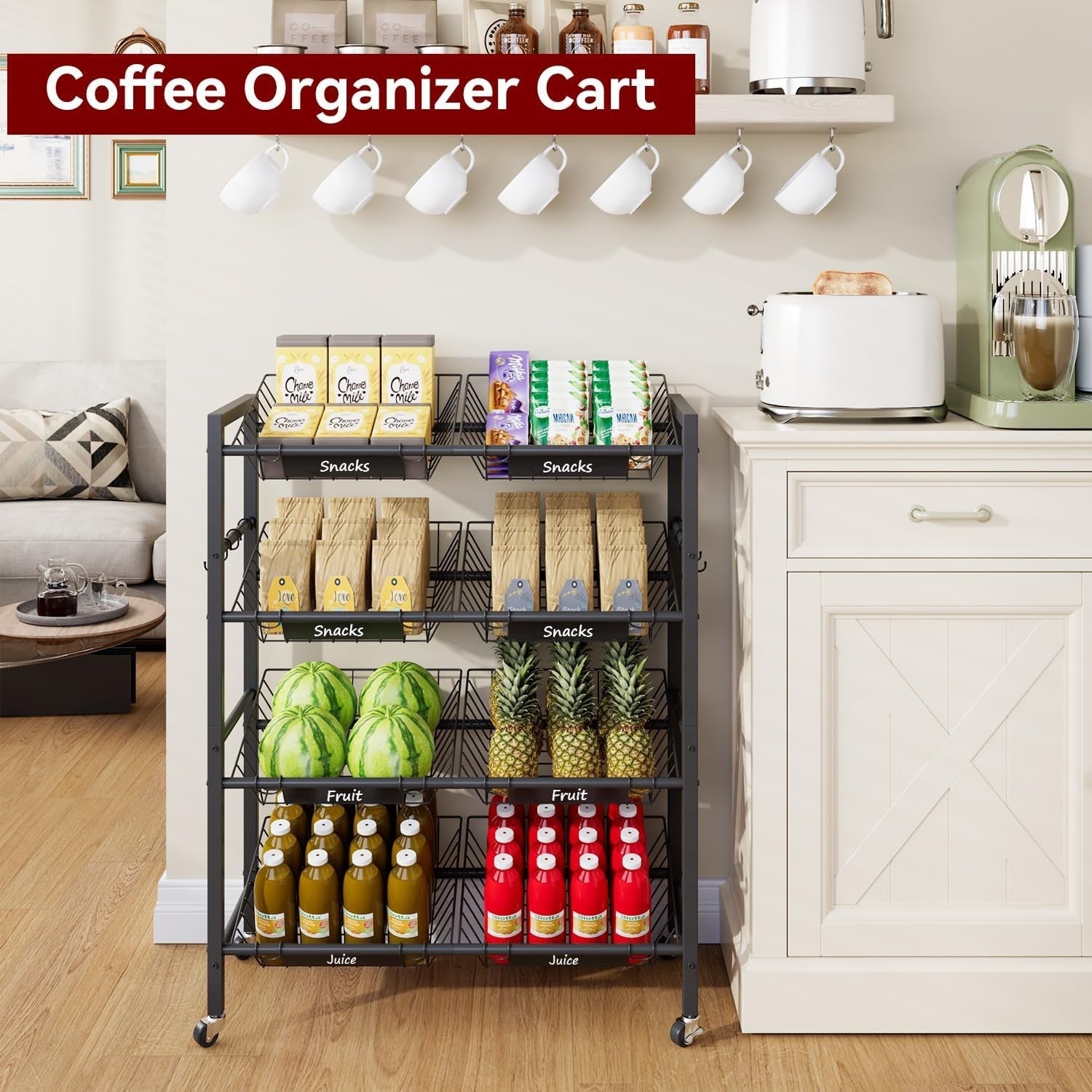 4 Tier Rolling Kitchen Storage Cart 8 Basket Fruit Vegetable Trolley