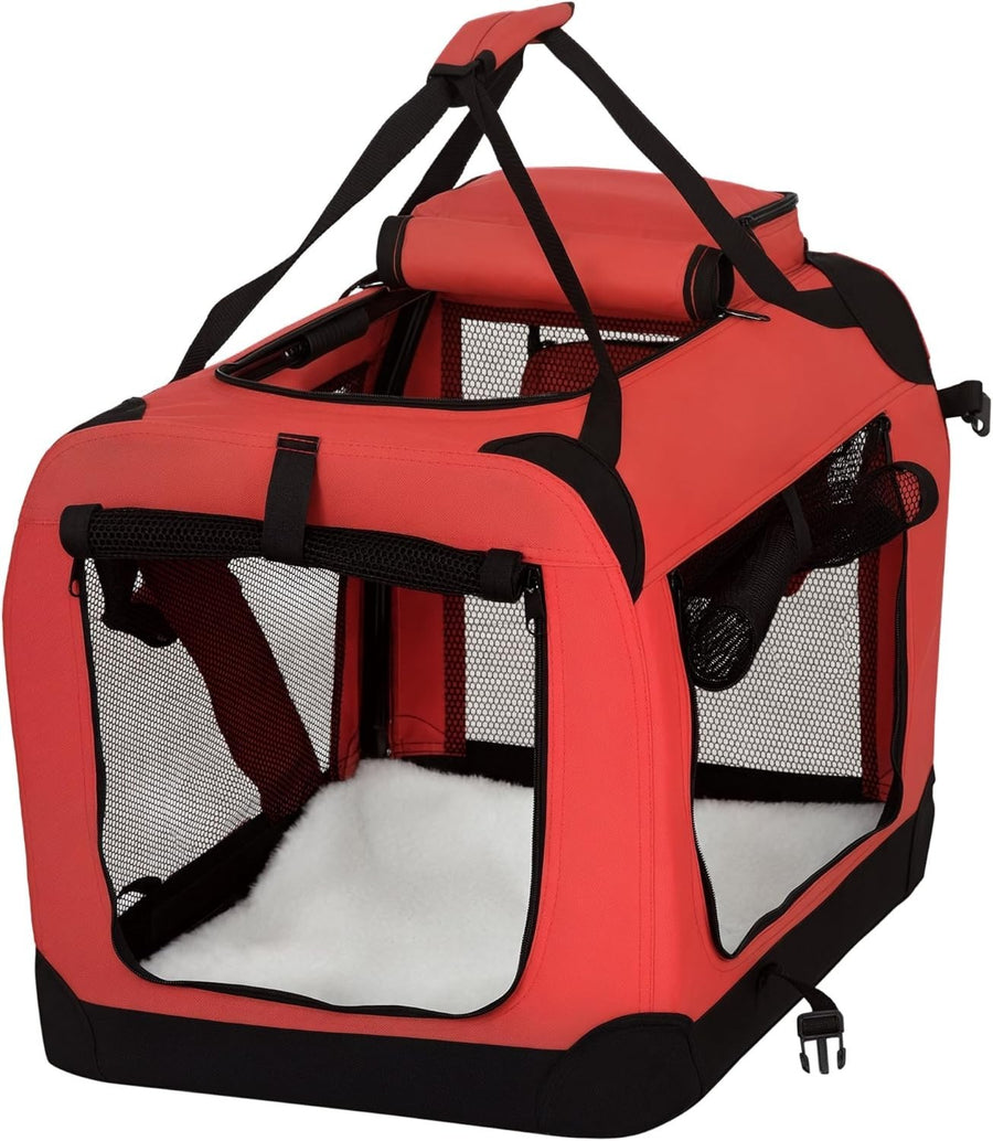 Portable Folding Soft Pet Crate 60x42x42cm with Padded Bed & Mesh Windows
