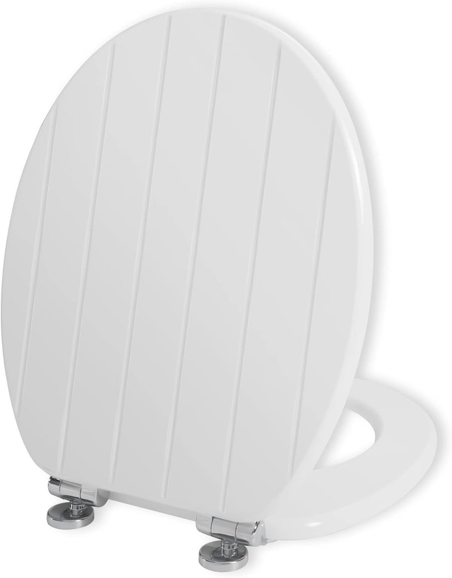 White Wooden Toilet Seat Soft Close Quick Release Antibacterial Oval