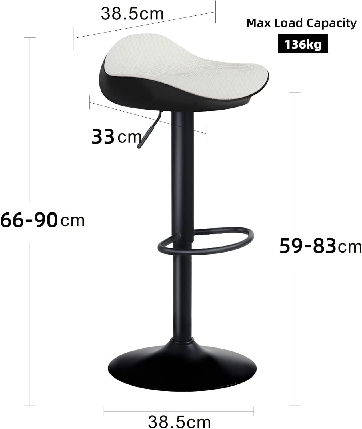 Glossy Black PU Leather Swivel Bar Stools Set of 2 Height Adjustable Counter