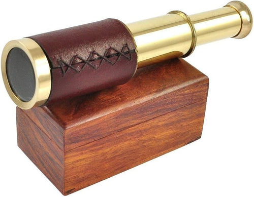 6" Brass Handheld Spyglass Telescope with Wooden Box Collectible