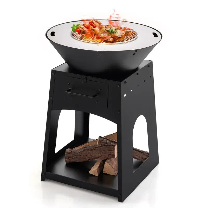 Outdoor Fire Pit BBQ Grill Wood/Coal Burner w/ Tools, Rack & Gloves