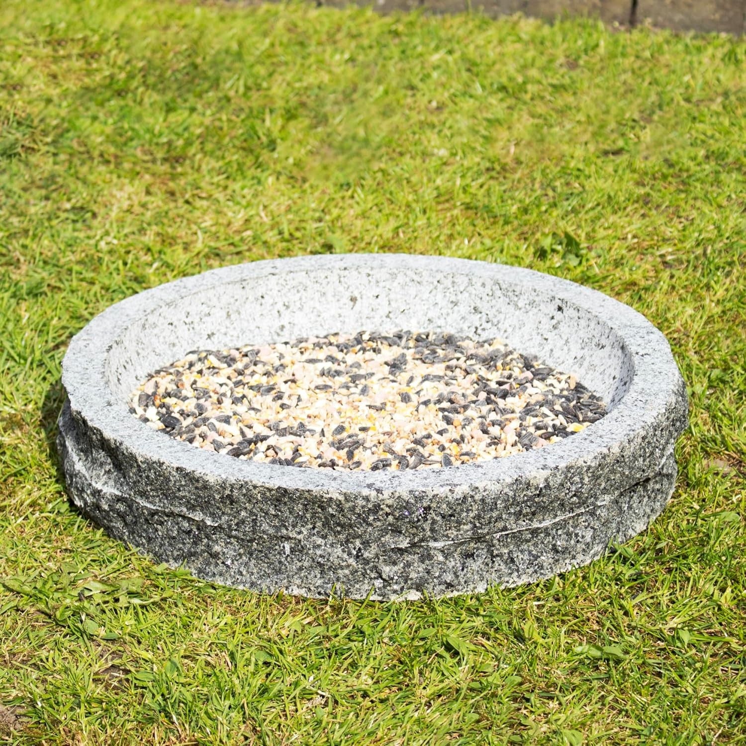 Granite Stone Bird Bath 35x8cm | Rustic Outdoor Garden Seed Feeder Bowl