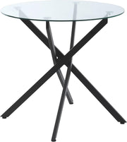 Round Glass Dining Table with Metal Cross Legs Modern Small Kitchen Table