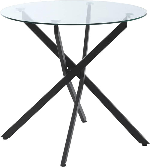 Round Glass Dining Table with Metal Cross Legs Modern Small Kitchen Table