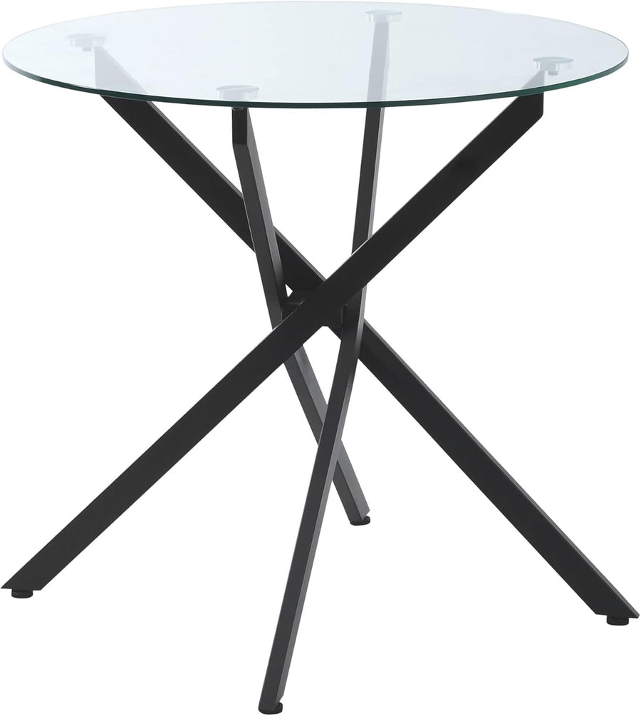 Round Glass Dining Table with Metal Cross Legs Modern Small Kitchen Table