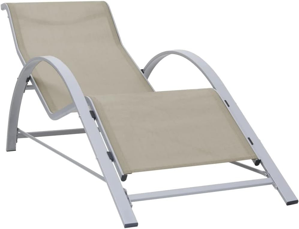 Cream Sun Lounger Set of 2 w/ Table – Outdoor Recliner Chairs for Garden Patio