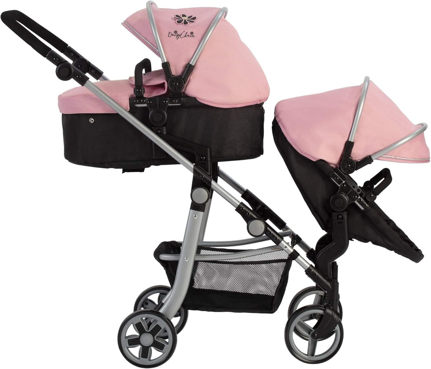 Extra Large Double Dolls Pram 95cm Adjustable Handle, Toy Pushchair 7–13+